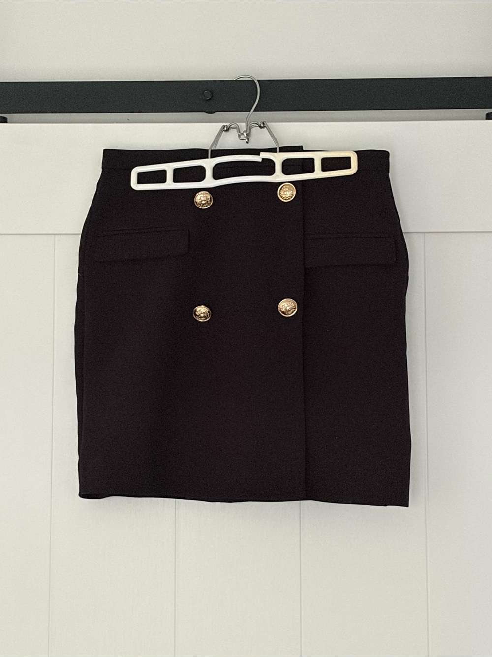 Classic Black Double-Breasted Mini Skirt with Gold Buttons